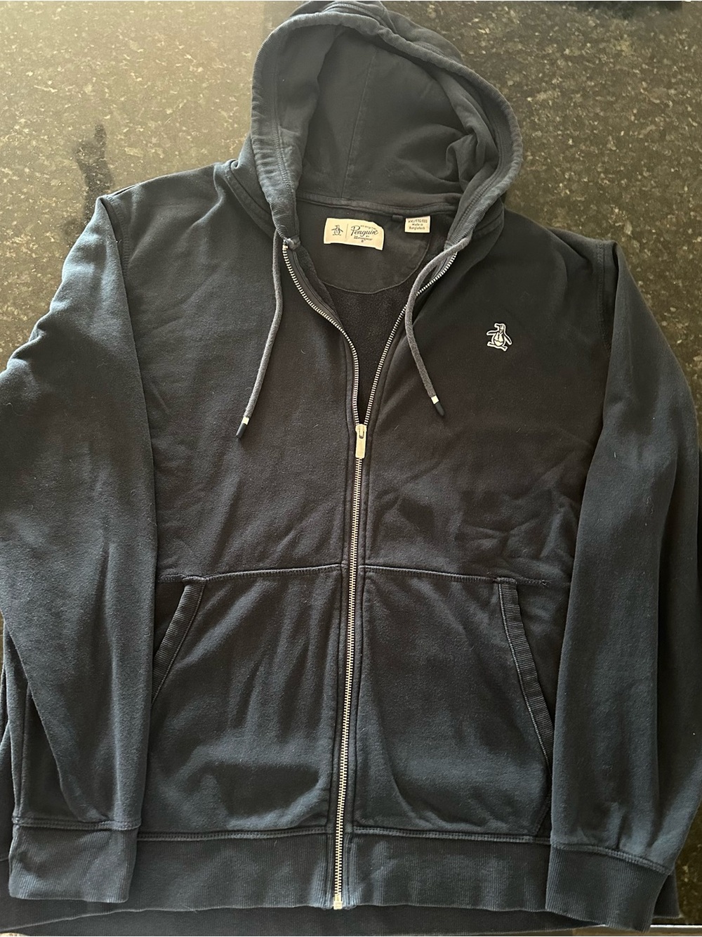 Original Penguin Men's Navy Zip-Up Hoodie with Embroidered Logo